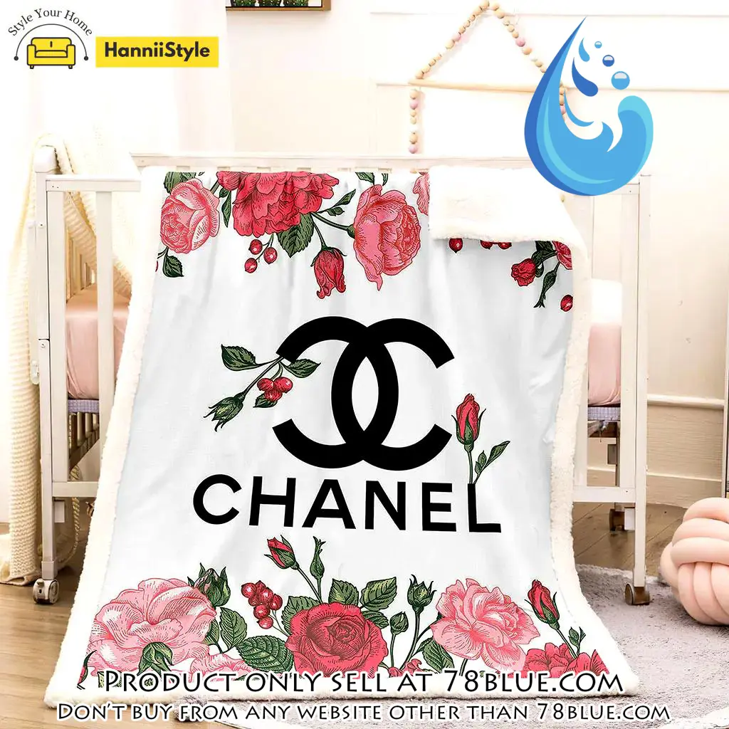 Chanel roses luxury brand premium blanket fleece home decor 78b5641874